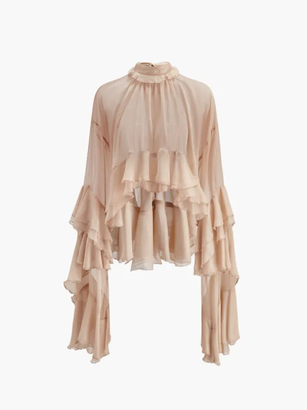 Turtleneck Ruffle Chiffon Blouse sold by COMMENSE