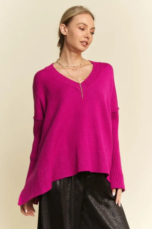 Davi & Dani Ribbed Side Slit V-Neck Sweater sold by Charming Charlie