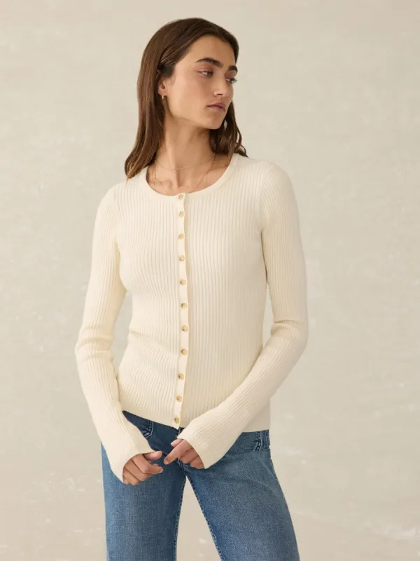 Stretch Cotton Cashmere Rib Cardigan - Whipped Cream sold by Faherty