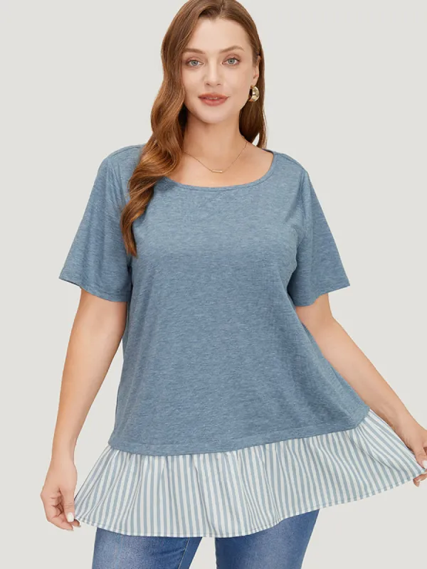 Striped Patchwork Heather T-shirt sold by Bloomchic