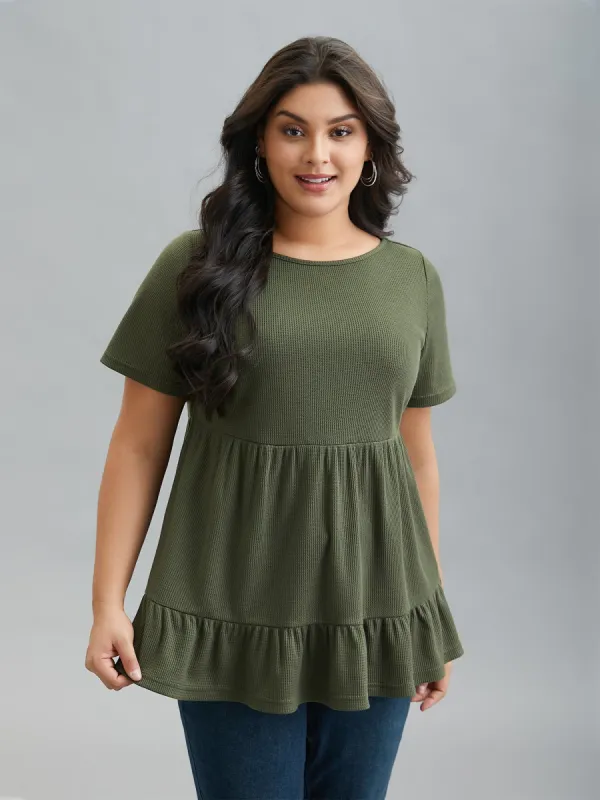 Textured Tiered Stretchy Round Neck Top sold by Bloomchic