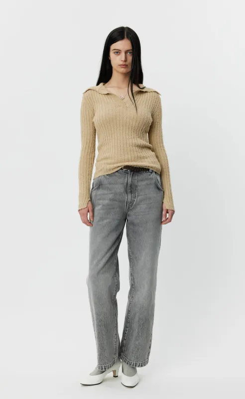 Open Placket Polo - Oatmeal Snug sold by mfpen Mens