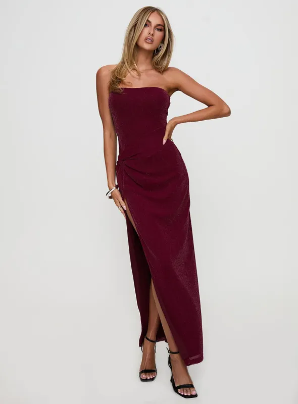 Jeniva Straplesss Maxi Dress Plum sold by Princess Polly