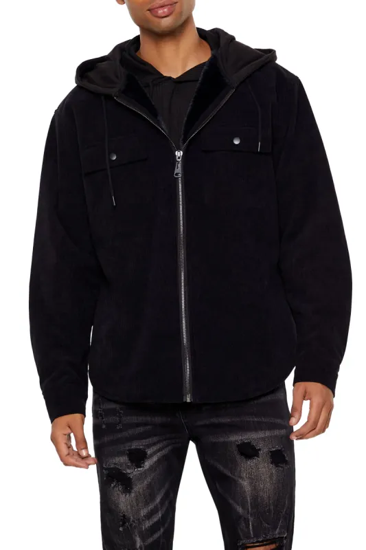 Faux-Shearling Lined Hooded Shacket sold by Urban Planet