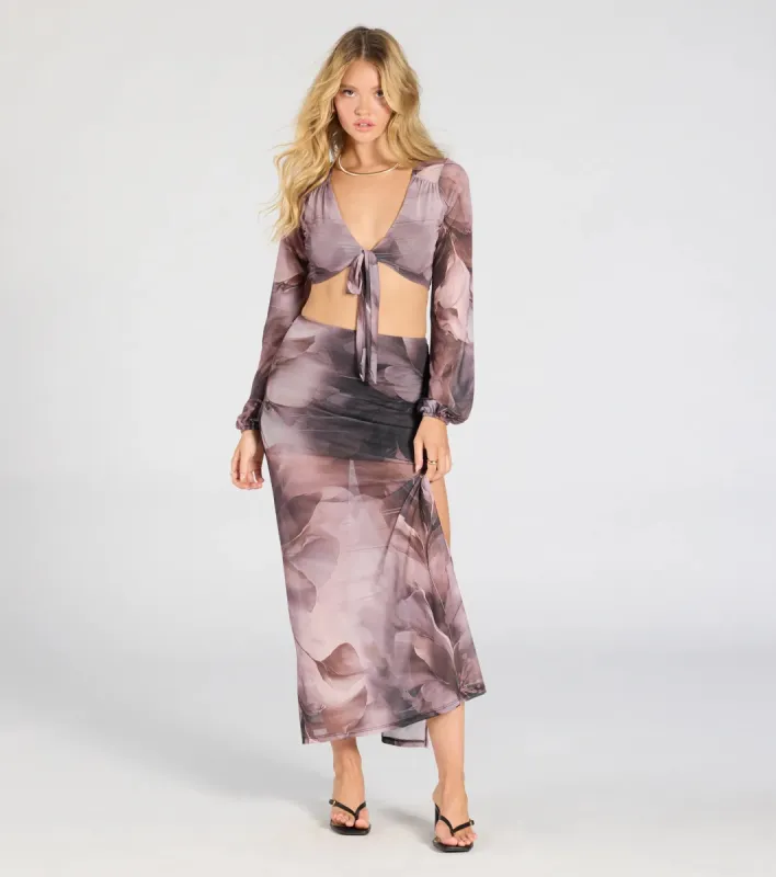 Heavenly Match Floral Slit Midi Skirt sold by Windsor
