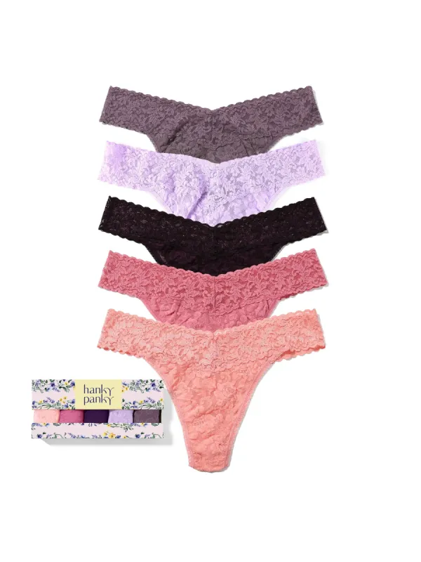 5 Pack Signature Lace® Original Rise Thongs In Printed Box Ballet Pink sold by Hanky Panky
