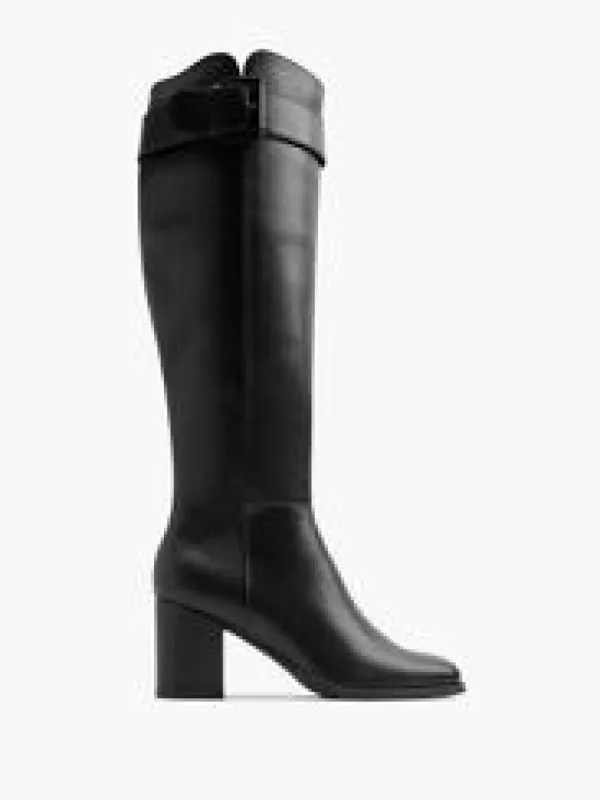 Black Classic Long Leg Boot with Buckle Detail  sold by Deichmann