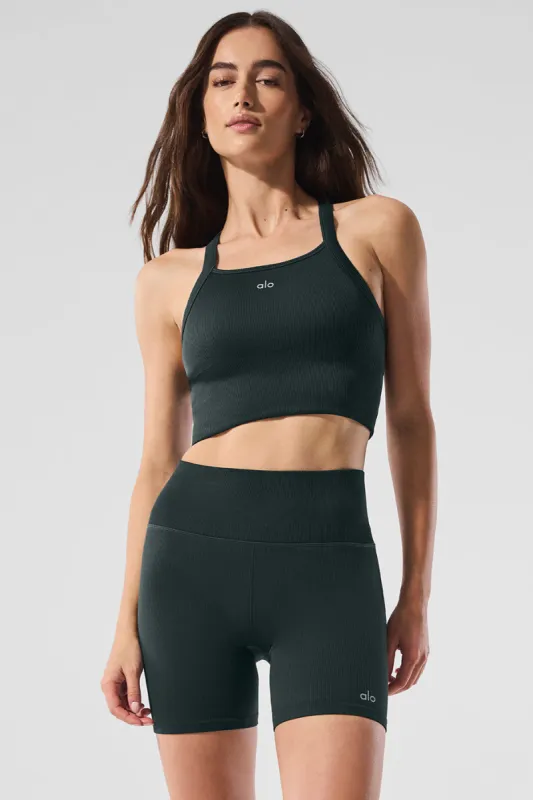 Seamless Ribbed Favorite Bra Tank - Charcoal Green sold by Alo Yoga
