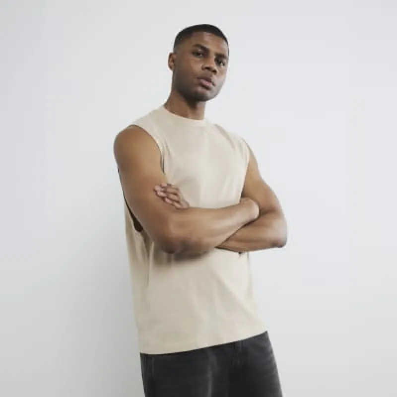 Brown Sleeveless Embroidery Tank Top sold by River Island