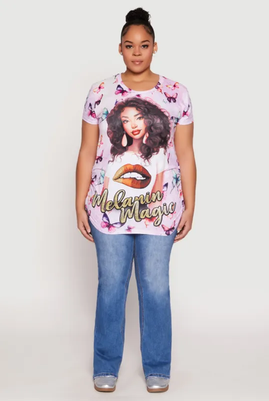 Plus Size Melanin Magic Ruched Graphic Top sold by Rainbow