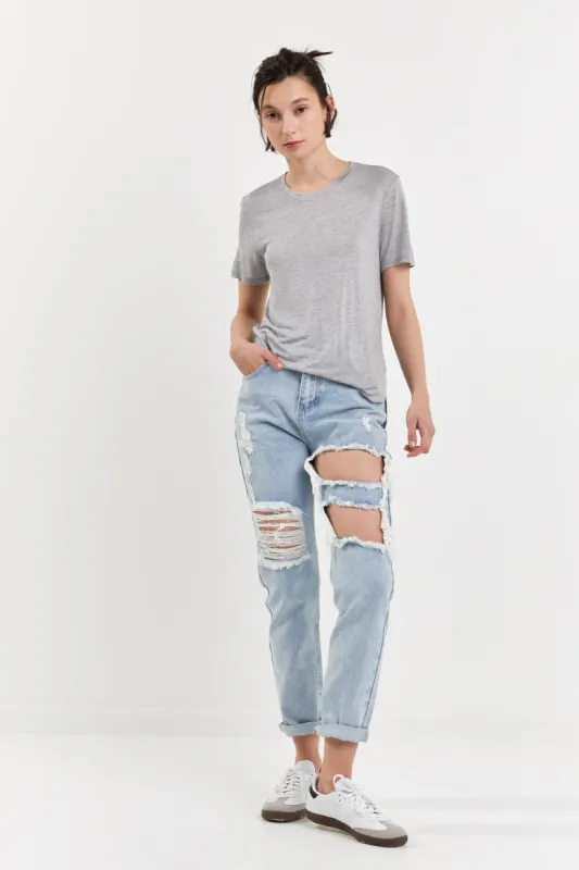 High-Waisted Ripped Straight Leg Jeans sold by Endless Rose