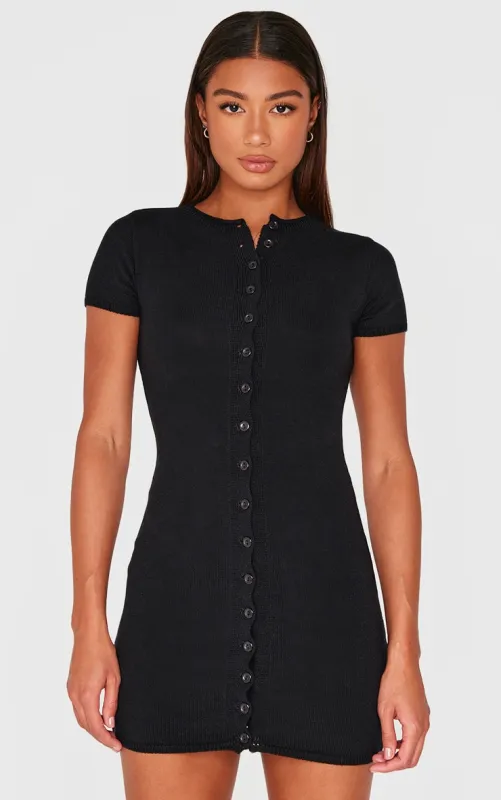 Black Soft Knit Button Through Mini Dress sold by Pretty Little Thing