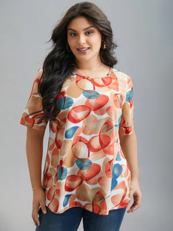 Multi-Color Drops Round Neck Blouse sold by Bloomchic