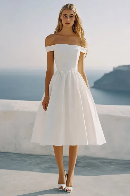 Off The Shoulder White A Line Graduation Dress sold by Zapaka