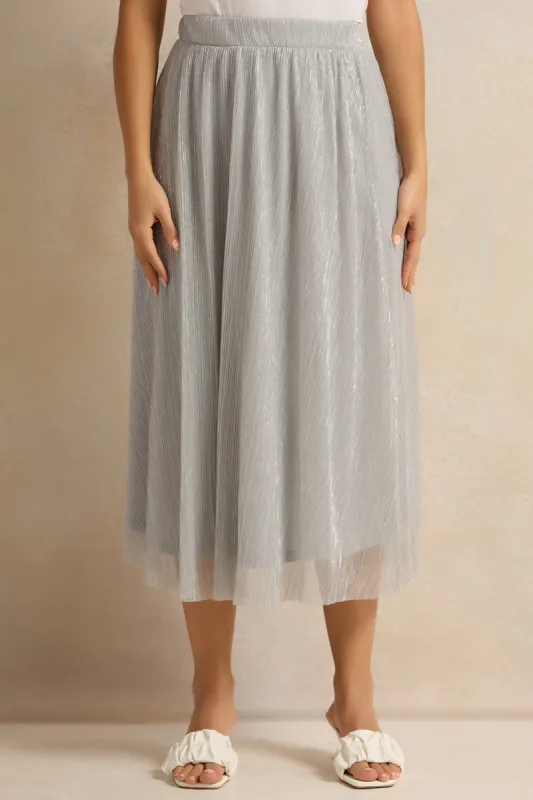 Women Silver Shimmer Gathered Skirt sold by Redtag