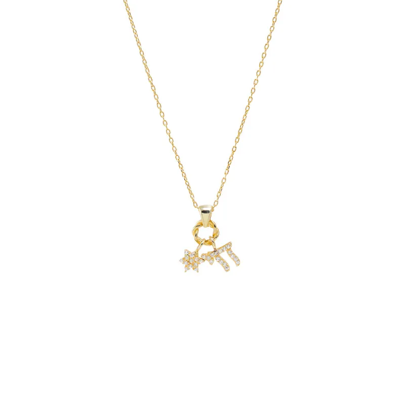 Pave Dangling Jewish Charms Pendant Necklace sold by Adina Eden's