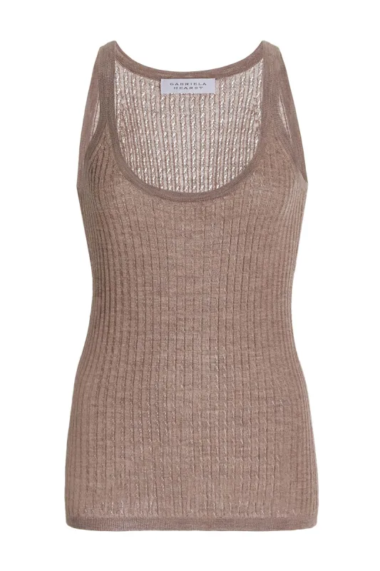 Graham Pointelle Knit Tank Top in Dark Oatmeal Cashmere Silk sold by Gabriela Hearst