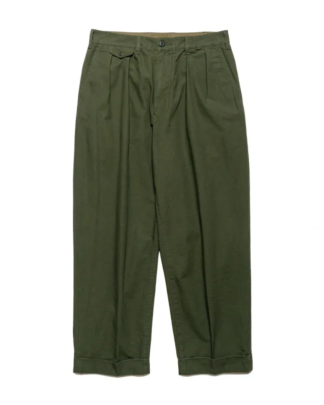 Beams Plus Lost & Found 2Pleats Cotton Ripstop Olive sold by Lost & Found