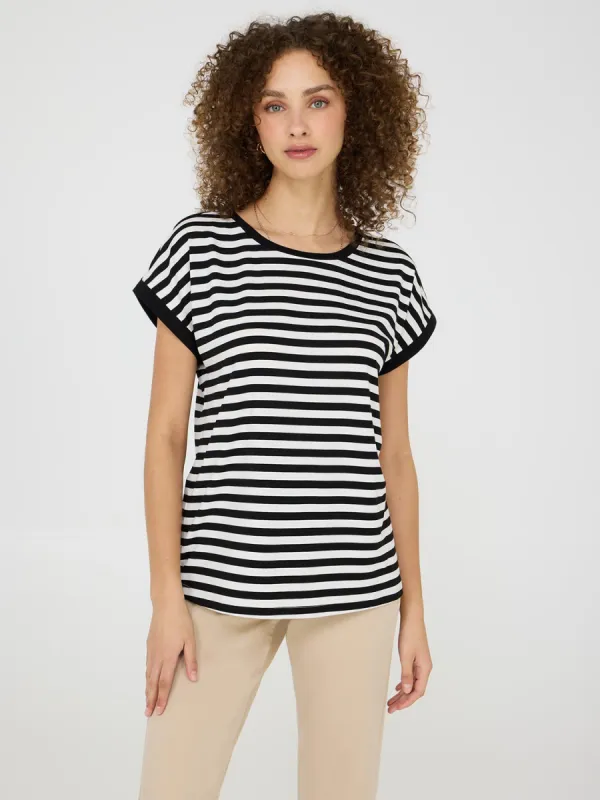 Striped Cuffed Dolman Sleeve Top sold by Suzy Shier