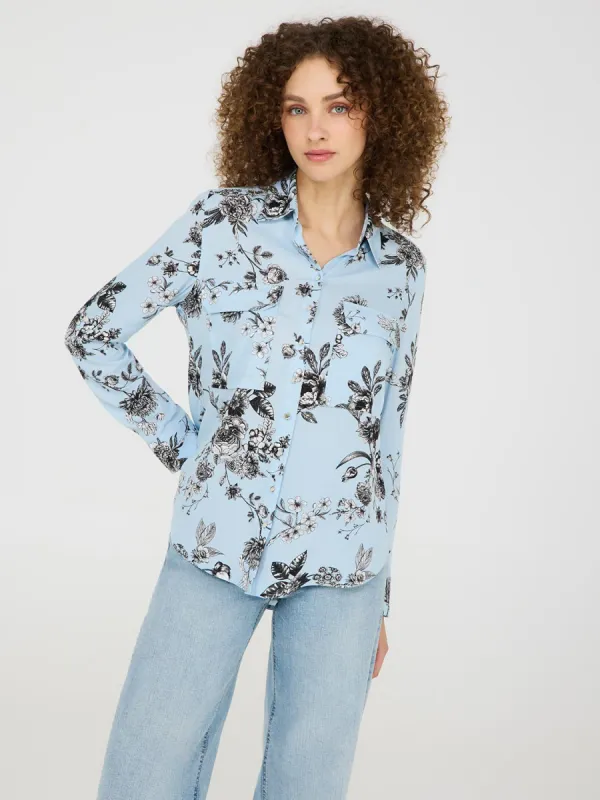 Floral Print Button-Up Blouse sold by Suzy Shier