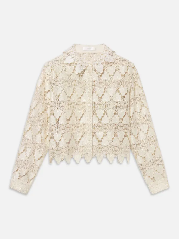 The Lace Button Up Shirt -- Ecru sold by Frame Denim