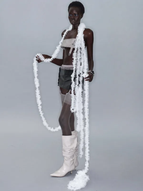 Gravité Ruffled Extended Scarf/ White sold by PROD Bldg