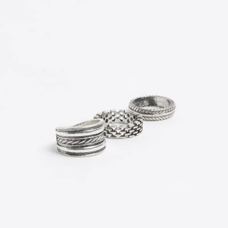 3 Pack Black Chain Woven Rings sold by River Island