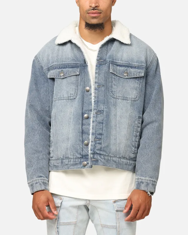 Saint Morta Sherpa Boxy Denim Jacket Dirty Denim sold by Culture Kings