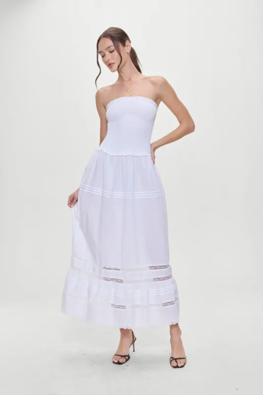 Empress Strapless Smocked Maxi Dress - White sold by Frankie's Bikinis