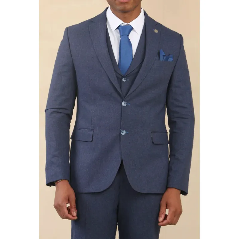 TP-24 - Men's Navy 3 Piece Linen Summer Wedding Suit sold by Tru Clothing