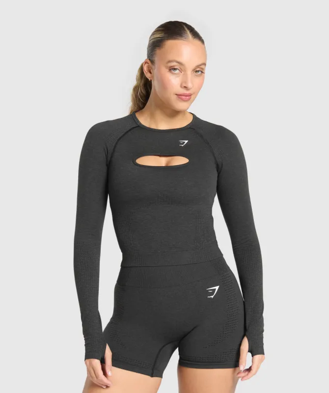 Gymshark Vital Seamless Long Sleeve Cut Out Top - Black Marl sold by Gymshark