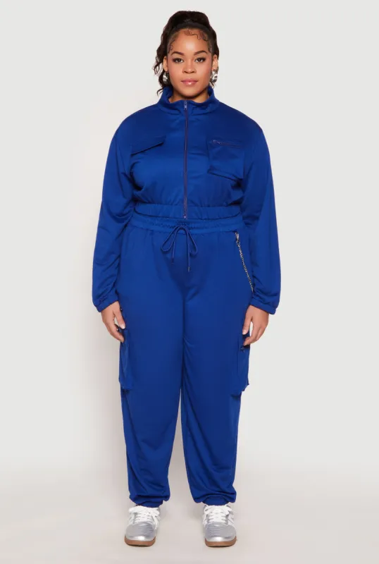 Plus Size French Terry Chain Detail Cargo Joggers sold by Rainbow