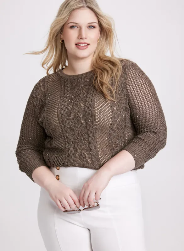 Sequin Detail Openwork Sweater sold by Laura