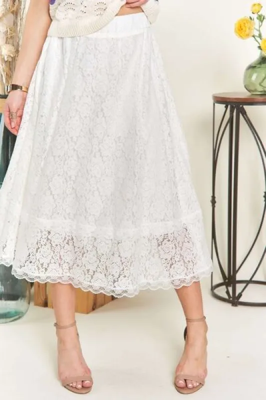 ADORA Elastic Waist Lace Midi Skirt sold by Charming Charlie