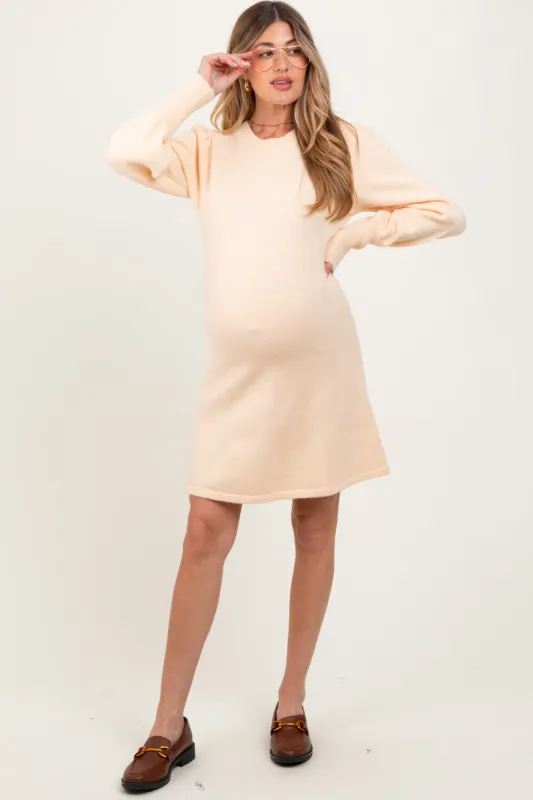 Cream Knit Bubble Sleeve Maternity Mini Dress sold by Pinkblush