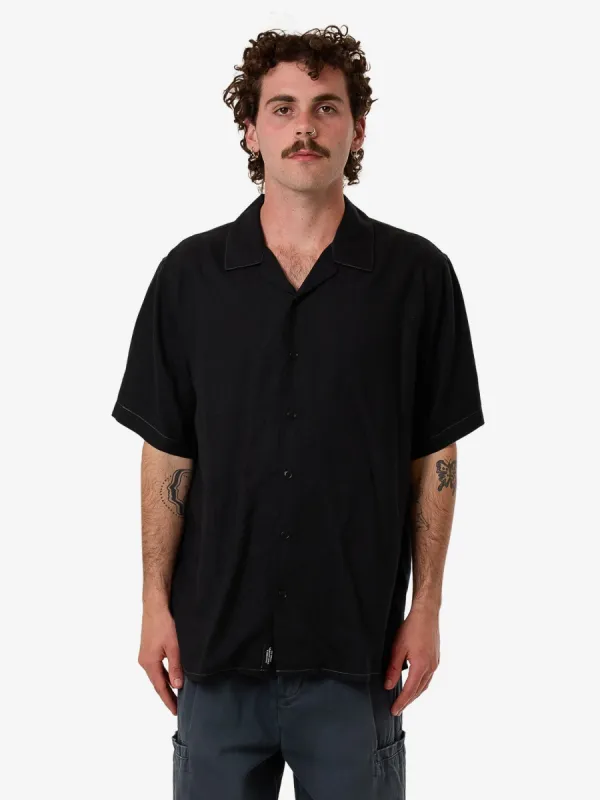Hemp Minimal Thrills Contrast Stitch Bowling Shirt - Black - Grey Contrast sold by Thrills
