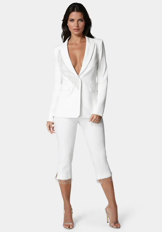 Mid Waist Rhinestone Fringe Capri sold by Bebe