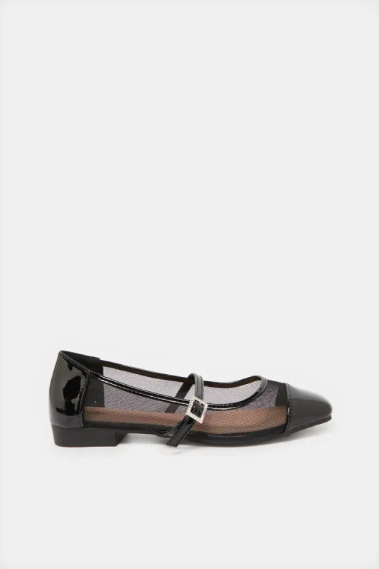 Women Black Mesh Upper Ballerina sold by Redtag
