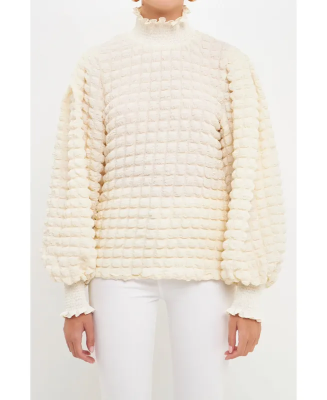 Women's Textured Smock Neck Blouse Natural Size S sold by Leota