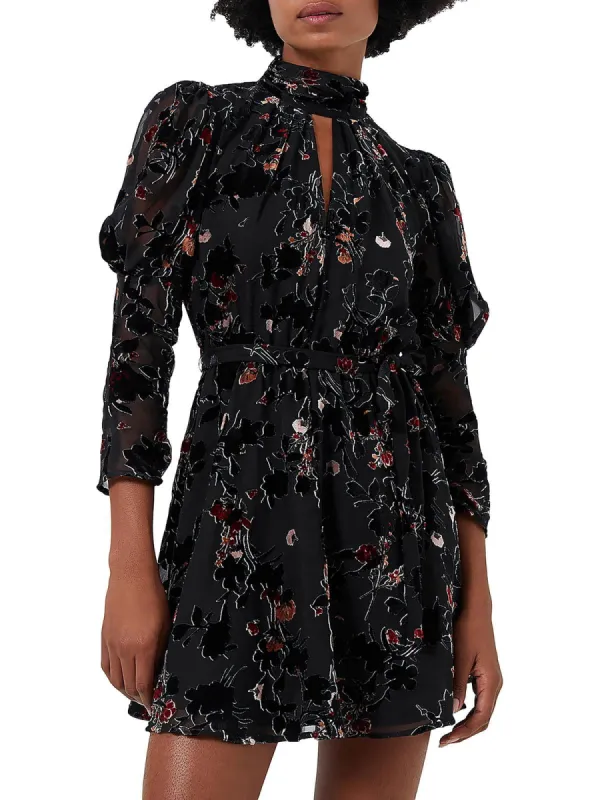 French Connection Guthern Burnout Long Sleeve Minidress Black Size 0 sold by Leota