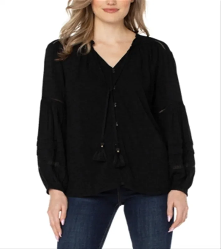 Liverpool Los Angeles Tie Neck Blouson Sleeve Blouse Black Size XS sold by Leota