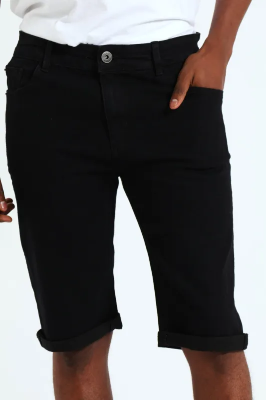 Denim Turnup Shorts - Black sold by Edgars