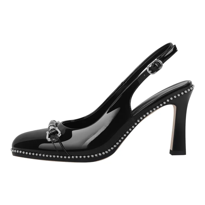 Pointed Toe Rivet Metal Buckle Slingback Pumps sold by Onlymaker