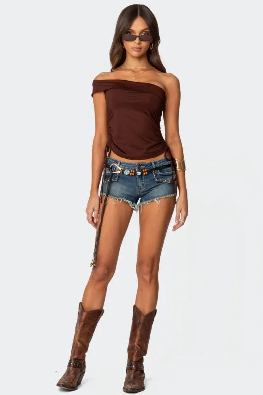 Studded Low Rise Denim Micro Shorts sold by Edikted
