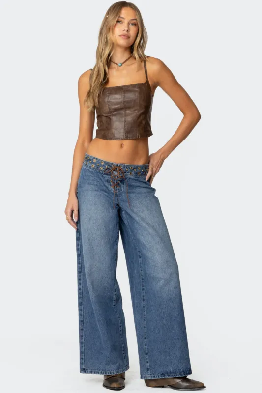 Stud & Grommet Low Rise Jeans sold by Edikted