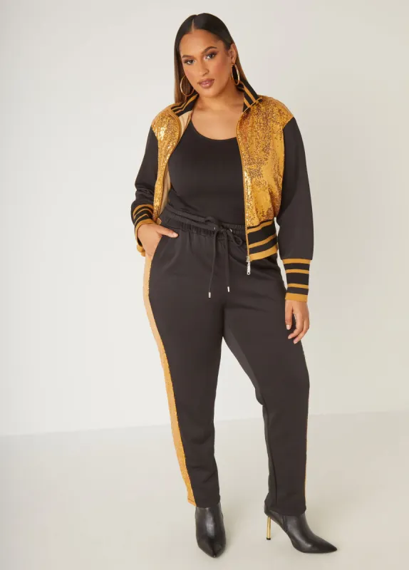 Sequin Trimmed Joggers sold by Ashley Stewart