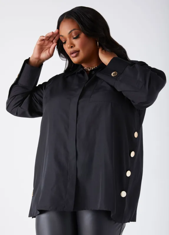 Button Detailed Poplin Shirt sold by Ashley Stewart