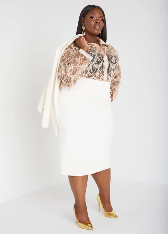 Ponte Midi Skirt sold by Ashley Stewart