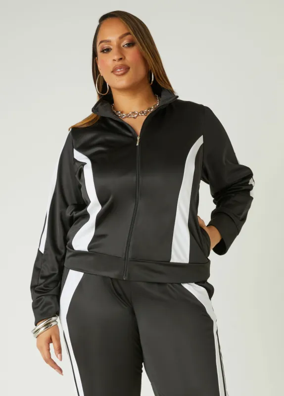 Striped Trimmed Track Jacket sold by Ashley Stewart
