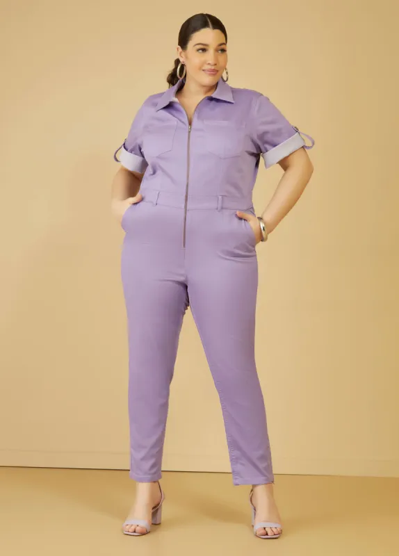 Cuffed Stretch Denim Jumpsuit sold by Ashley Stewart